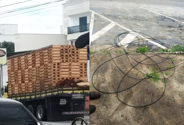 Caminhão derruba fio de TV e internet no Conceição