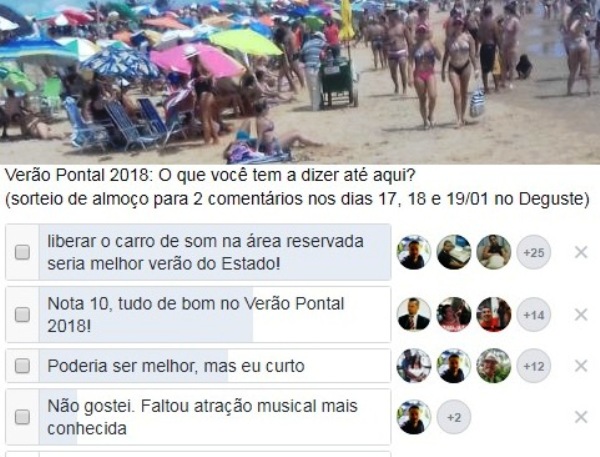 Enquete bombando: Responda sobre o Verão Pontal 2018 e concorra a almoço no Deguste!