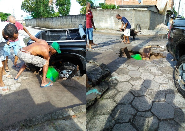 Carro cai em buraco no Canivete. Isso virou cratera, diz motorista
