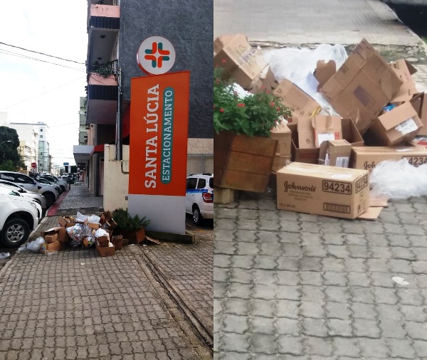 Farmácia suja calçada no Centro e morador reclama