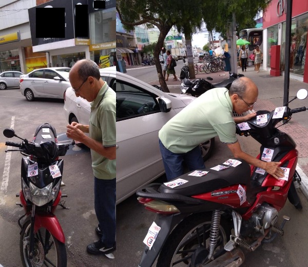 Moto estacionada em vaga para deficiente é destaque no Centro de Linhares