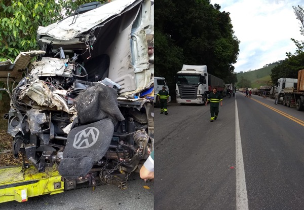 Foto impressiona: Acidente entre carretas e caminhão com morte na BR-101