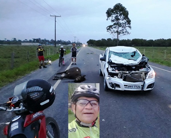 Ciclista desmaia em acidente entre bike, carro e cavalo na Estrada do Pontal