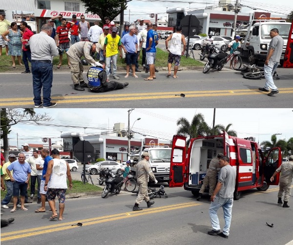 Um ferido: Acidente entre moto e carro no Trevo da Fiat