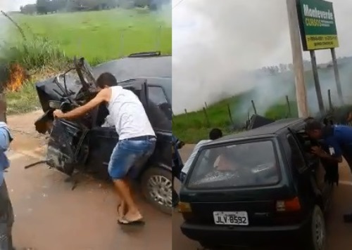Outro: Carro bate em poste na Estrada do Pontal: Consequência é grave
