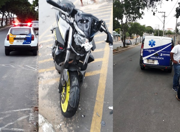 Acidente entre ambulância e moto no Araçá