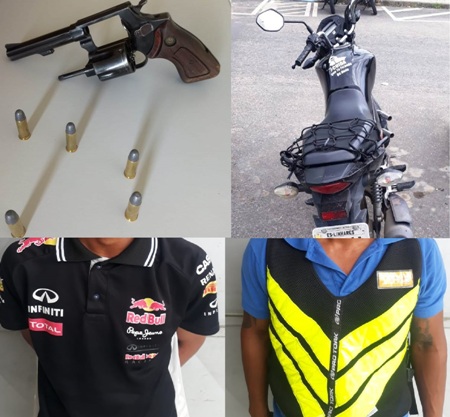 Mototaxista e passageiro abordados, e arma municiada apreendida no Planalto