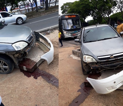 Acidente entre ônibus e automóvel na lateral da BR-101, em Linhares