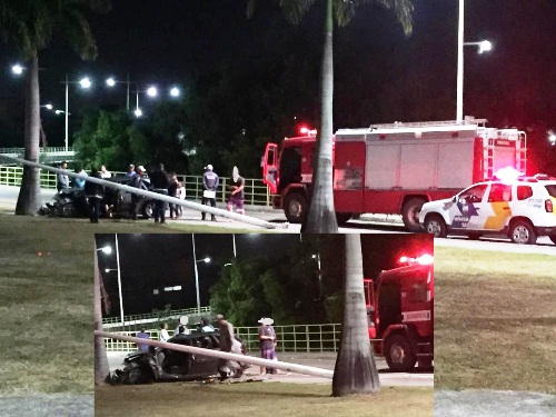 Carro derruba poste de luminária na Ponte Nova em mais um acidente em Linhares
