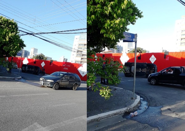 Carro tomba em acidente no Centro de Linhares