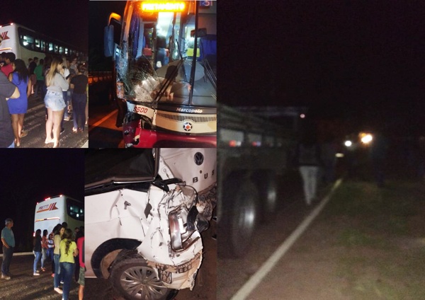 Ônibus lotado de universitários se envolve em acidente na Rodovia Roberto Calmon