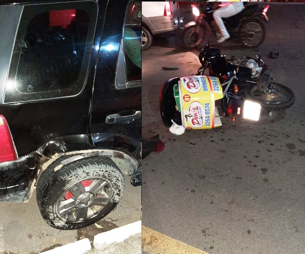 Acidente entre carro e moto deixa entregador de lanches ferido