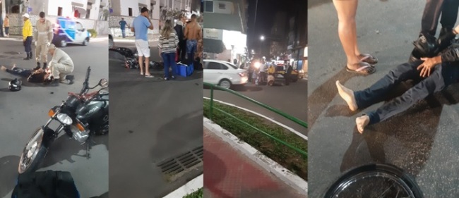 Acidente entre moto e carro deixa entregador de lanche ferido no Centro de Linhares