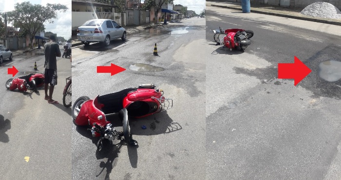 Condutora de moto sai ferida ao cair em buraco no Interlagos