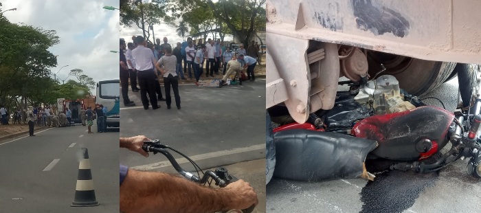 Moto bate na traseira de ônibus e condutor acaba atropelado por carreta em Linhares