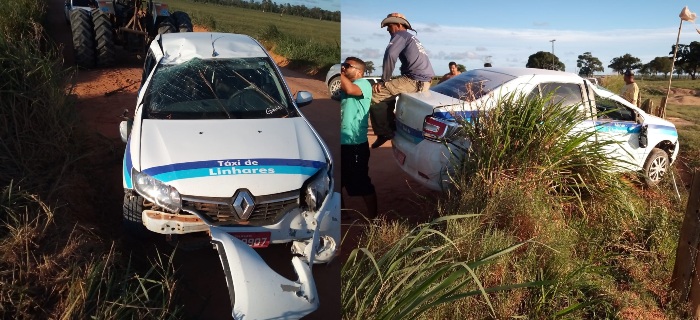 Acidente em Linhares: Táxi capota na Estrada de Regência