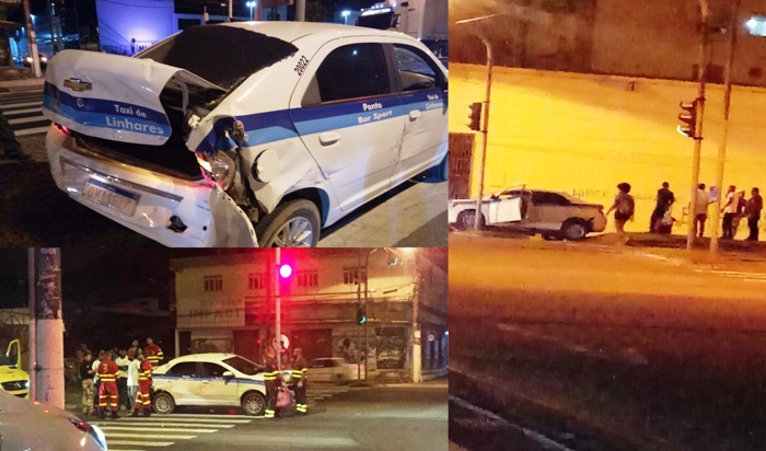 Taxista sai ferido de acidente provocado por camionete que ainda bateu em Agile em Linhares