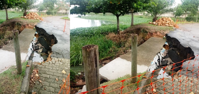 Calçadão da Linha Verde desmorona no Interlagos