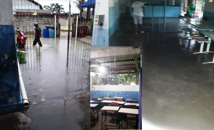 Chuva alaga escola em Linhares. Literalmente choveu nas salas