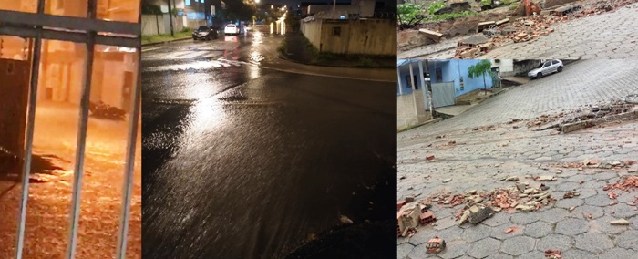 Chuva: Muro desaba, ruas e casas alagadas durante a noite em Linhares