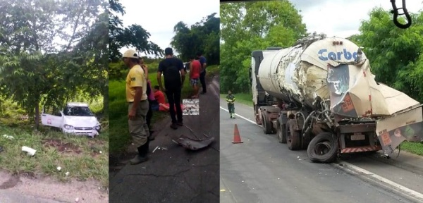 Acidente com caminhões e carro de passeio perto da PRF, em Linhares 