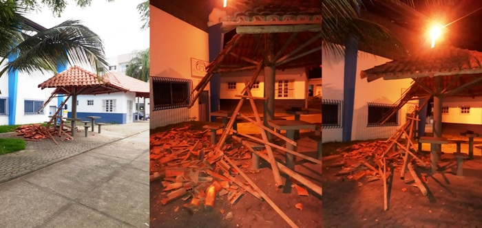 Telhado de quiosque de praça recém-reformada desaba em Linhares