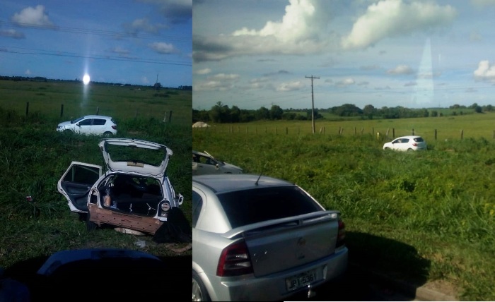 Acidente entre 3 carros e 1 moto deixa ferido na BR-101, entre Linhares e Sooretama