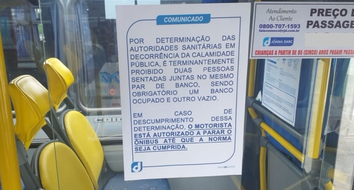 Coronavírus: Proibido 2 pessoas no mesmo banco em ônibus de Linhares