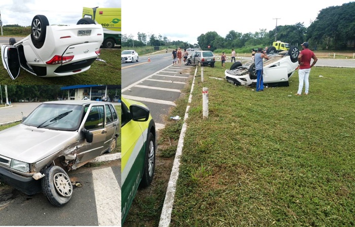 Colisão seguida de capotamento na BR-101, em Linhares