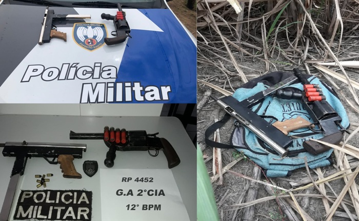 Armas escondidas no canavial são encontradas pelos PMs Sombra e Sombrinha
