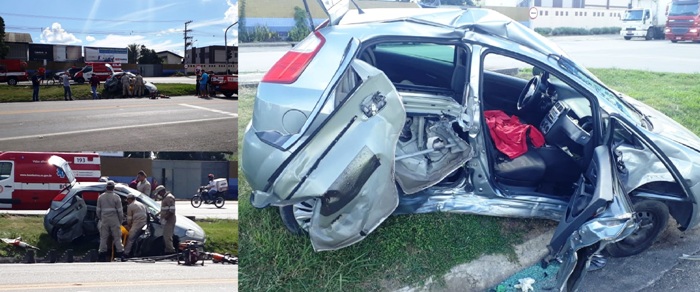 Carreta colide com Punto, e acidente deixa duas mulheres feridas na BR-101, no Movelar