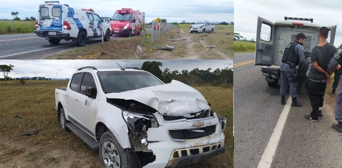 Perseguição, acidente e carro recuperado pela PM em Linhares