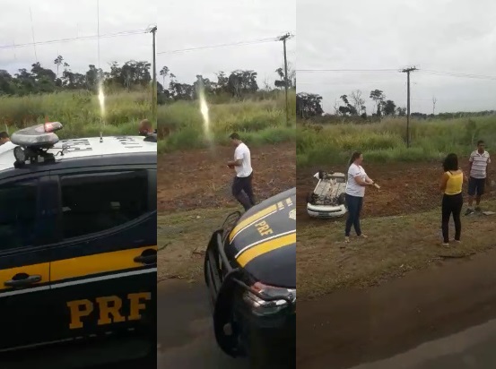 BR-101: Carro capota perto do posto da PRF de Linhares