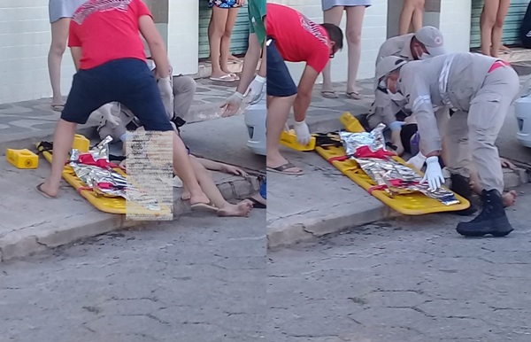 Corpo de Bombeiros socorre jovem na calçada de via pública, no Shell