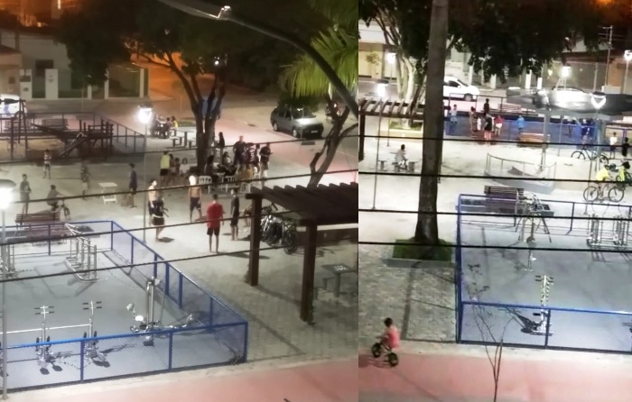 Fique em casa? Morador alerta sobre aglomeração de pessoas na praça do Juparanã