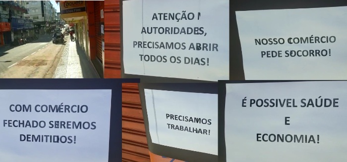 Comerciantes colam cartazes nas paredes pedindo abertura das lojas em Linhares