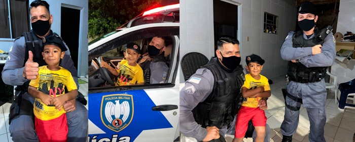 Garotinho de Linhares realiza sonho de conhecer PMs Sombras