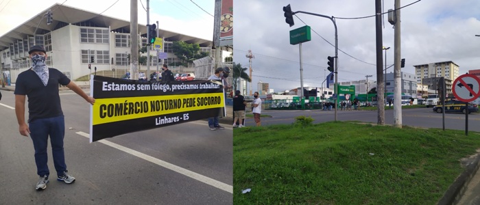 BR-101: Donos de bares protestam em frente ao Estadual, em Linhares