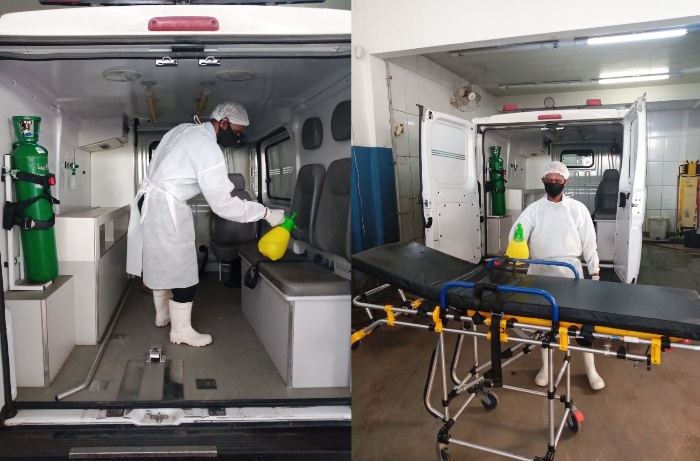 A rotina da desinfecção na Central de Ambulâncias de Linhares