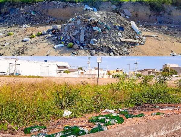 Placa é desrespeitada, e lixo é jogado em calçadas e lotes baldios de Linhares