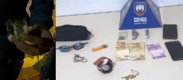 Apreensão de drogas e suspeitos levados para a delegacia