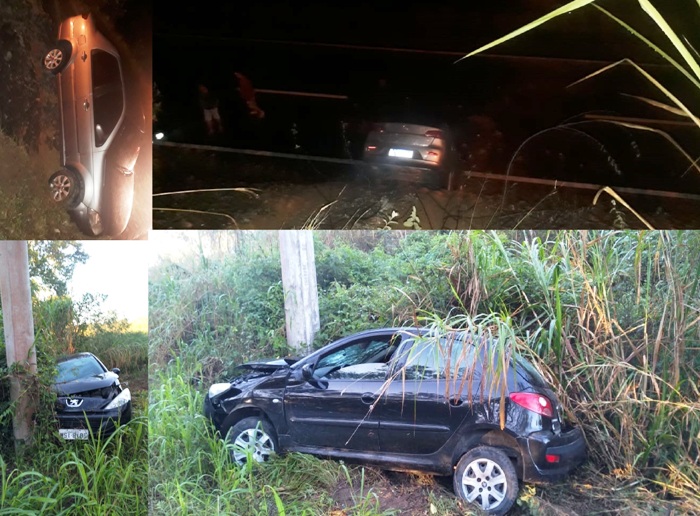 Acidentes: Carro cai na BR-101 no Planalto e outro veículo vai parar no pasto na entrada para Jataipeba