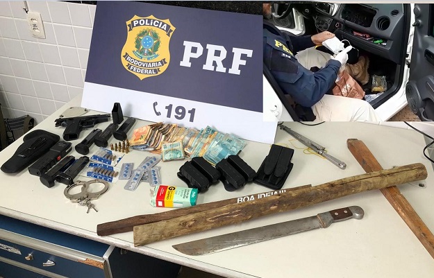 PRF apreende armas, munições, drogas e mais de R$ 8 mil em Linhares