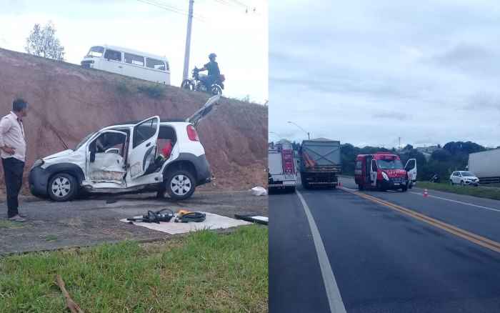 Acidente com carro do Corpo de Bombeiros e Uno deixa feridos na BR-101 em Linhares
