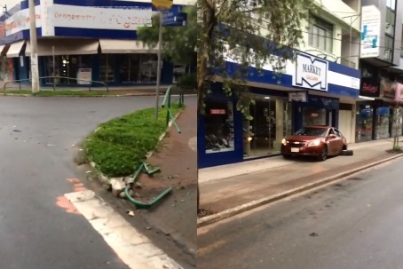 Acidente no Centro de Linhares: Carro quase entra em loja na Capitão José Maria