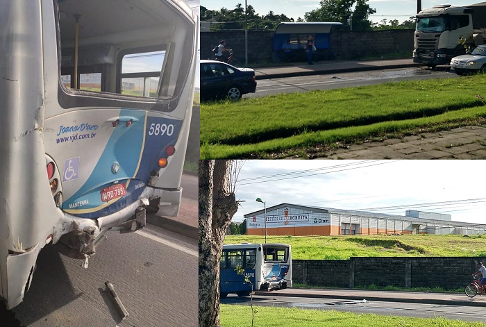Vídeo: Carreta bate na traseira de ônibus na BR-101 em Linhares