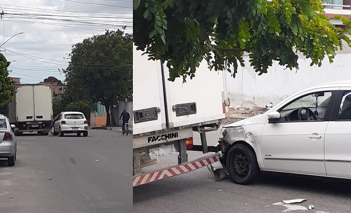 Esquina problema: Colisão entre automóvel e caminhão no Interlagos
