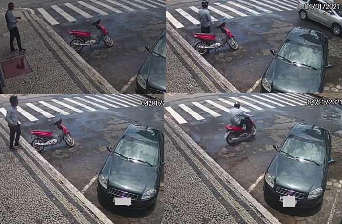 Vídeo: Bandido furta moto à luz do dia no Centro de Linhares
