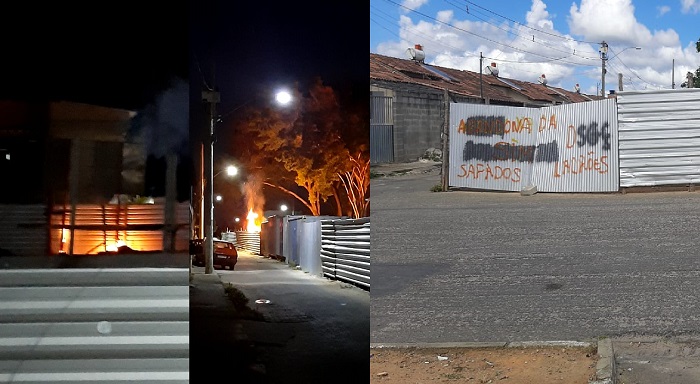 Vídeo: Placa queimada e pichação de revolta em obra paralisada no Santa Cruz