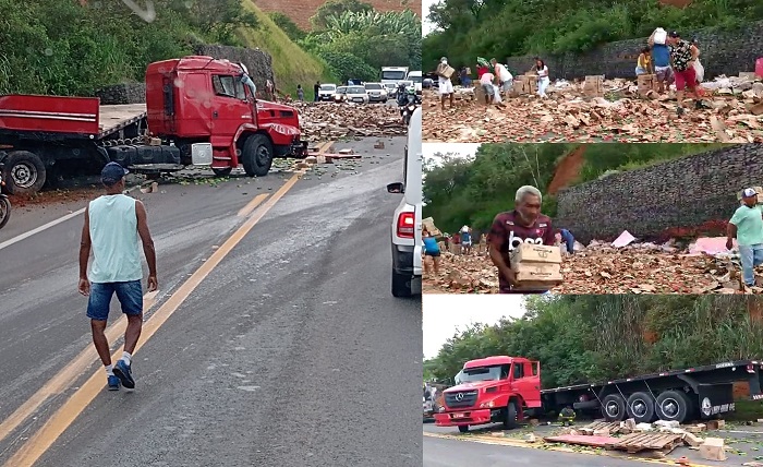 Pode isso? Carga de sardinha é saqueada logo após acidente na BR-101. Vídeo